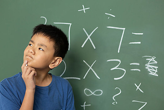 思想,男生,数学,绿色,黑板,教室