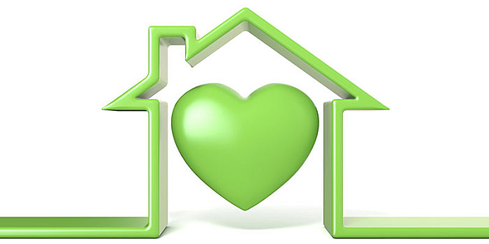 心形,房子,绿色,线条