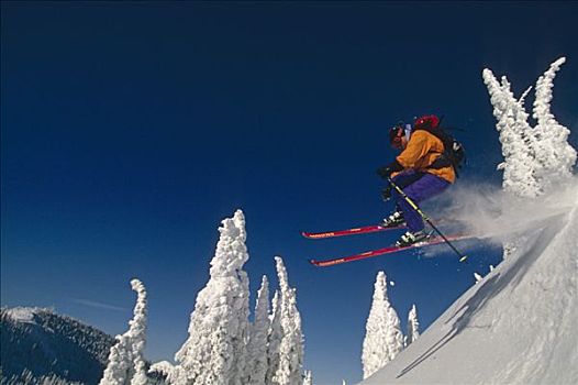 高山滑雪,极限,大,山,滑雪区,蒙大拿,悬崖,男性,空中,冬天,雪