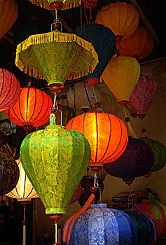 亚洲,越南,彩色,布,灯笼,出售,会安,广南省