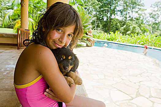 女孩,拿着,小狗,哥斯达黎加