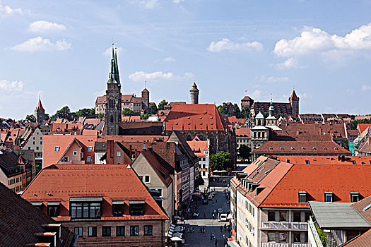 教堂,纽伦堡,城堡,中间,弗兰克尼亚,巴伐利亚,德国,欧洲