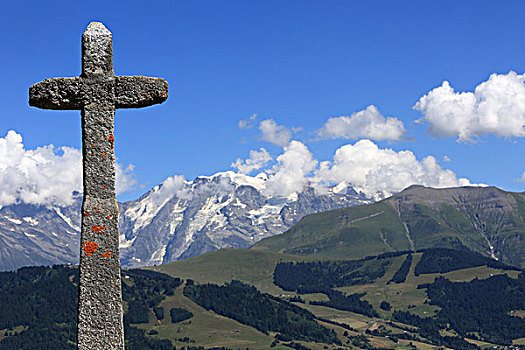 石头,十字架,面对,勃朗峰,法国