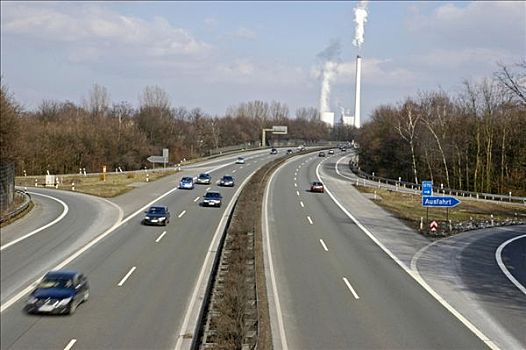 汽车,高速公路,正面,烟,烟囱,鲁尔区,盖尔森基兴,地区,德国