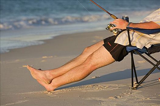 澳大利亚,昆士兰,弗雷泽岛,一个,男人,鱼,舒适,折叠躺椅,湾,西海岸