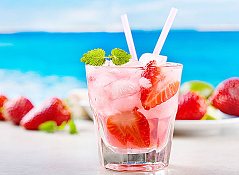 鸡尾酒,草莓,薄荷味,海滩