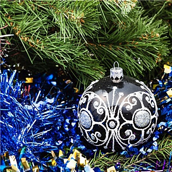 黑色,玻璃,圣诞节,彩球,闪亮装饰物,圣诞树