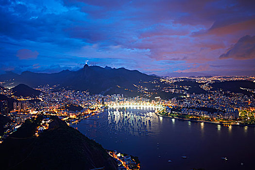 港口,海岸,甜面包山,夜晚,里约热内卢,巴西