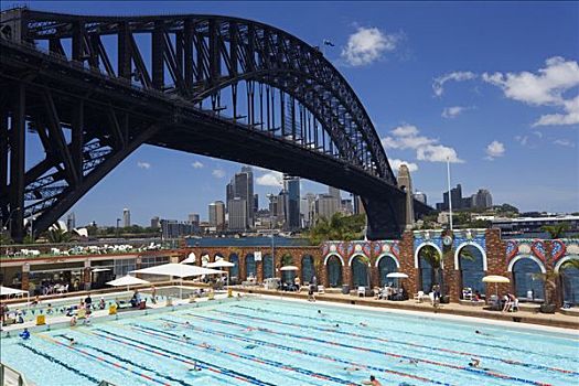 澳大利亚,新南威尔士,悉尼,游泳者,景色,游泳池,脚,海港大桥
