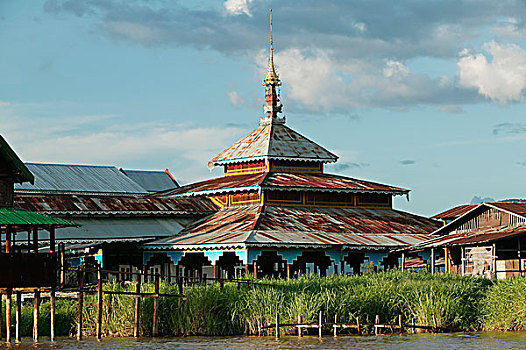 庙宇,运河,茵雅湖,掸邦,缅甸