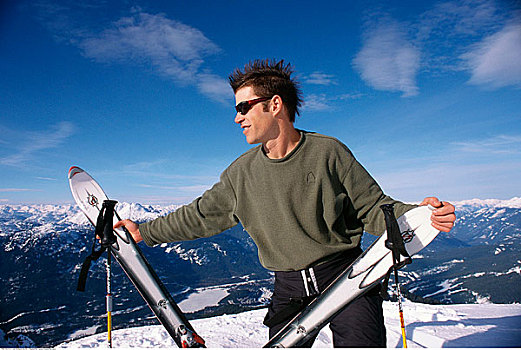男人,上面,滑雪,山