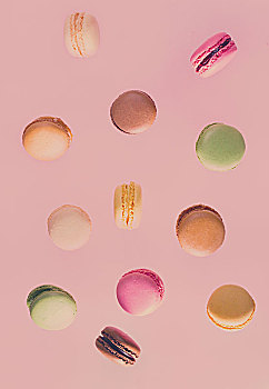 种类,蛋白杏仁饼干,落下,饼干,粉色背景,复古,粉色