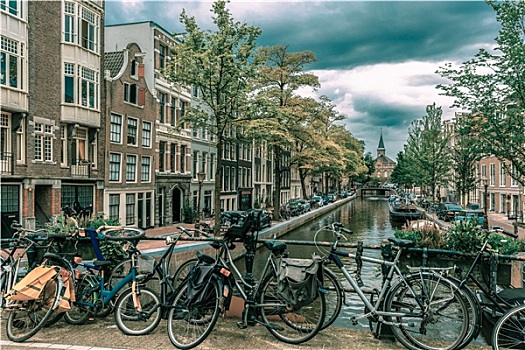 阿姆斯特丹,运河,桥,自行车,荷兰