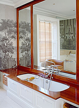 浴缸,木质,围绕,正面,大,镜子,写真,壁纸