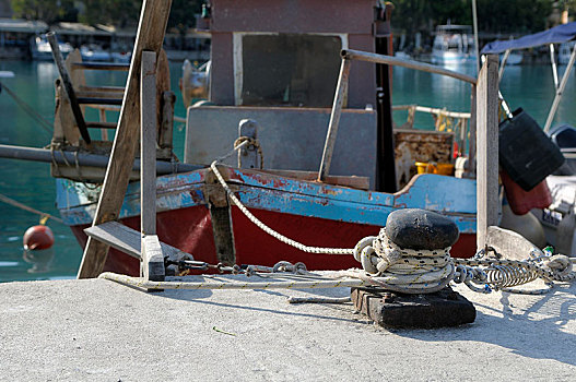 老,渔船,港口,利富卡达岛,希腊,欧洲