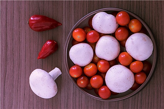 碗,蘑菇,西红柿