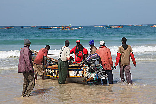 非洲,西非,毛里塔尼亚,捕鱼者,海滩