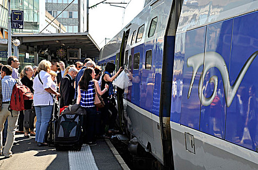 法国,大西洋卢瓦尔省,火车站,南特,旅行者,乘坐,高速列车