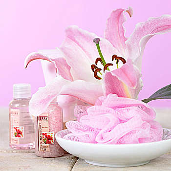 粉色,百合,浴室,沐浴产品