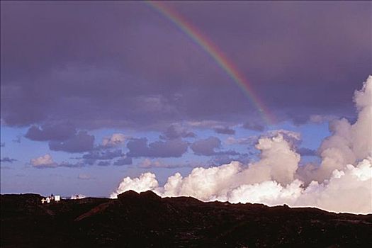 夏威夷,夏威夷大岛,熔岩流,海洋,蒸汽,彩虹,蓝天