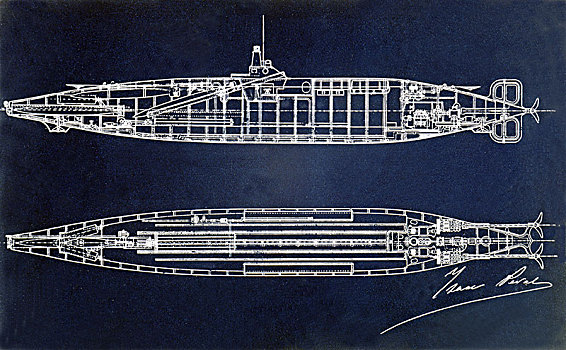 素描,潜水艇,设计,雕刻