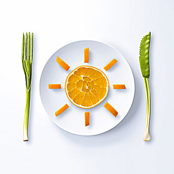 太阳,橘子片,盘子