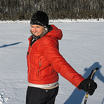 美女,越野滑雪,幽鹤国家公园,地点,不列颠哥伦比亚省,加拿大