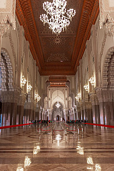 内景,祈祷,大厅,哈桑二世清真寺,大,哈桑二世,摩尔风格,建筑,卡萨布兰卡,摩洛哥,非洲