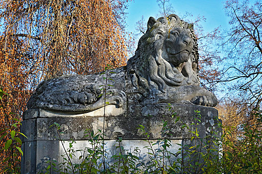 石狮,战争纪念碑,东方,墓地,慕尼黑,巴伐利亚,德国,欧洲