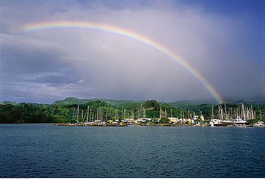 彩虹,上方,赖阿特阿岛,码头,法属玻利尼西亚