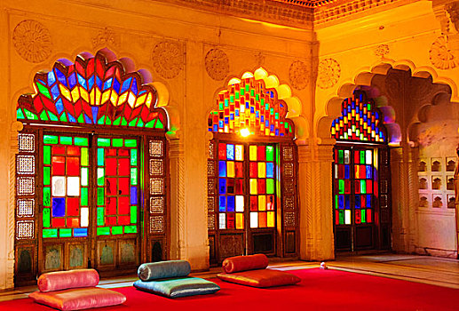 窗户,彩色,玻璃,梅兰加尔堡,拉贾斯坦邦,印度