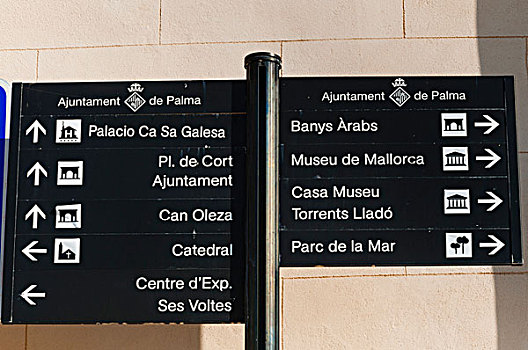 路标,指示,旅游,多样,景象,帕尔马,马略卡岛,巴利阿里群岛,西班牙