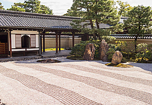 日本寺庙,岩石花园,京都,日本