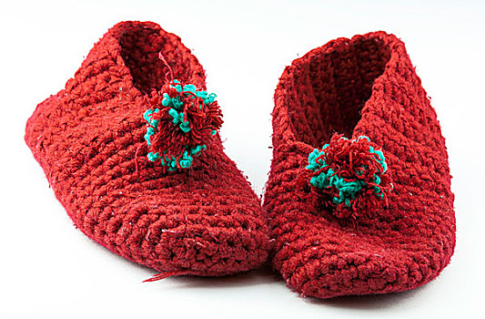 红色,编织,拖鞋