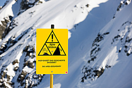 雪崩,警告标识,阿尔卑斯山,北方,提洛尔,奥地利,欧洲