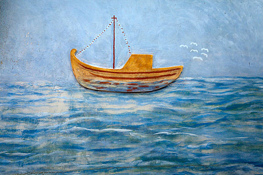 小船,湖,壁画,希腊