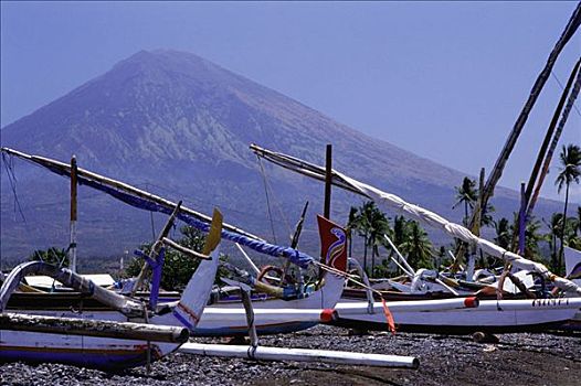 印度尼西亚,北方,巴厘岛,船,前景,山,背景