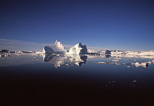 冰山,反射,冰,峡湾,伊路利萨特,格陵兰