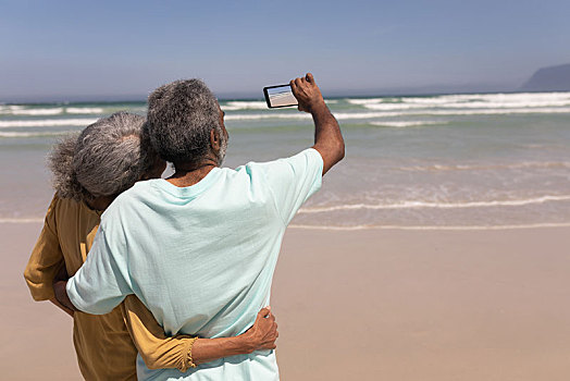 老年,夫妻,手机,海滩