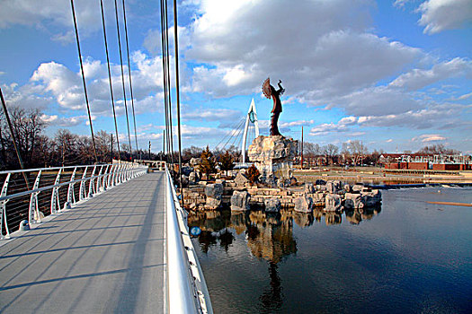河滨地区,步行桥,看护,雕塑,堪萨斯,美国