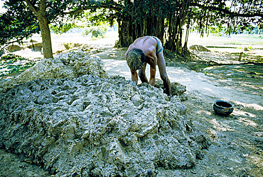 一个,男人,粘土,收集,陶器,制作,古老,职业,孟加拉