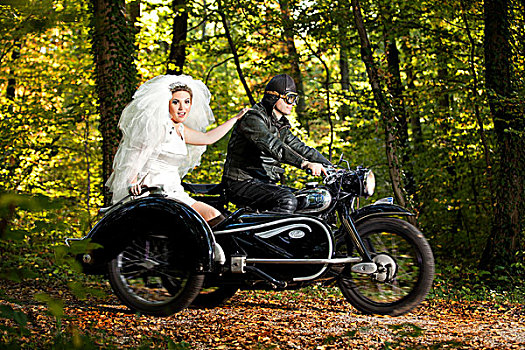 新郎,新娘,驾驶,婚礼,摩托车