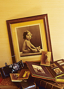 老式,照相,婴儿,相册,家庭照,古老,折叠,摄影