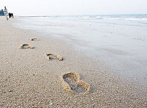 脚印,湿,沙子,海滩