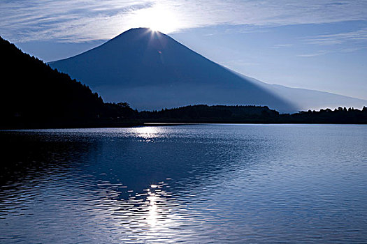 富士山,湖,日出,日本,亚洲