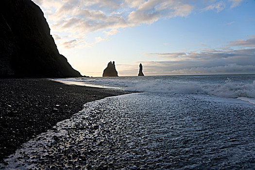 岩石构造,黑色,海滩,冰岛