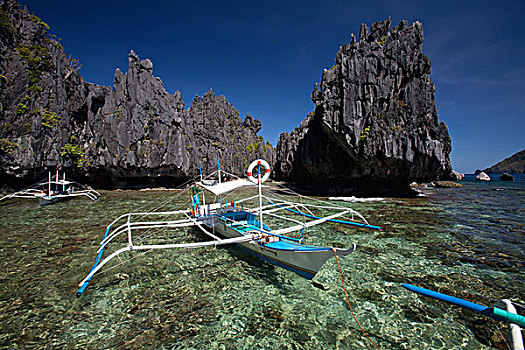 传统,木质,螃蟹船,船,小,泻湖,岛屿,埃尔尼多,巴拉望岛,菲律宾