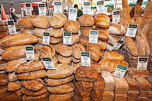 英格兰,伦敦,南华克,博罗市场,展示,面包