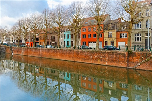 河,彩色,房子,根特,比利时