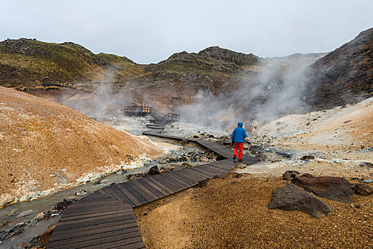 远足,蒸汽,土地,地热,区域,火山,国家级保护区,雷克雅奈斯,冰岛,欧洲